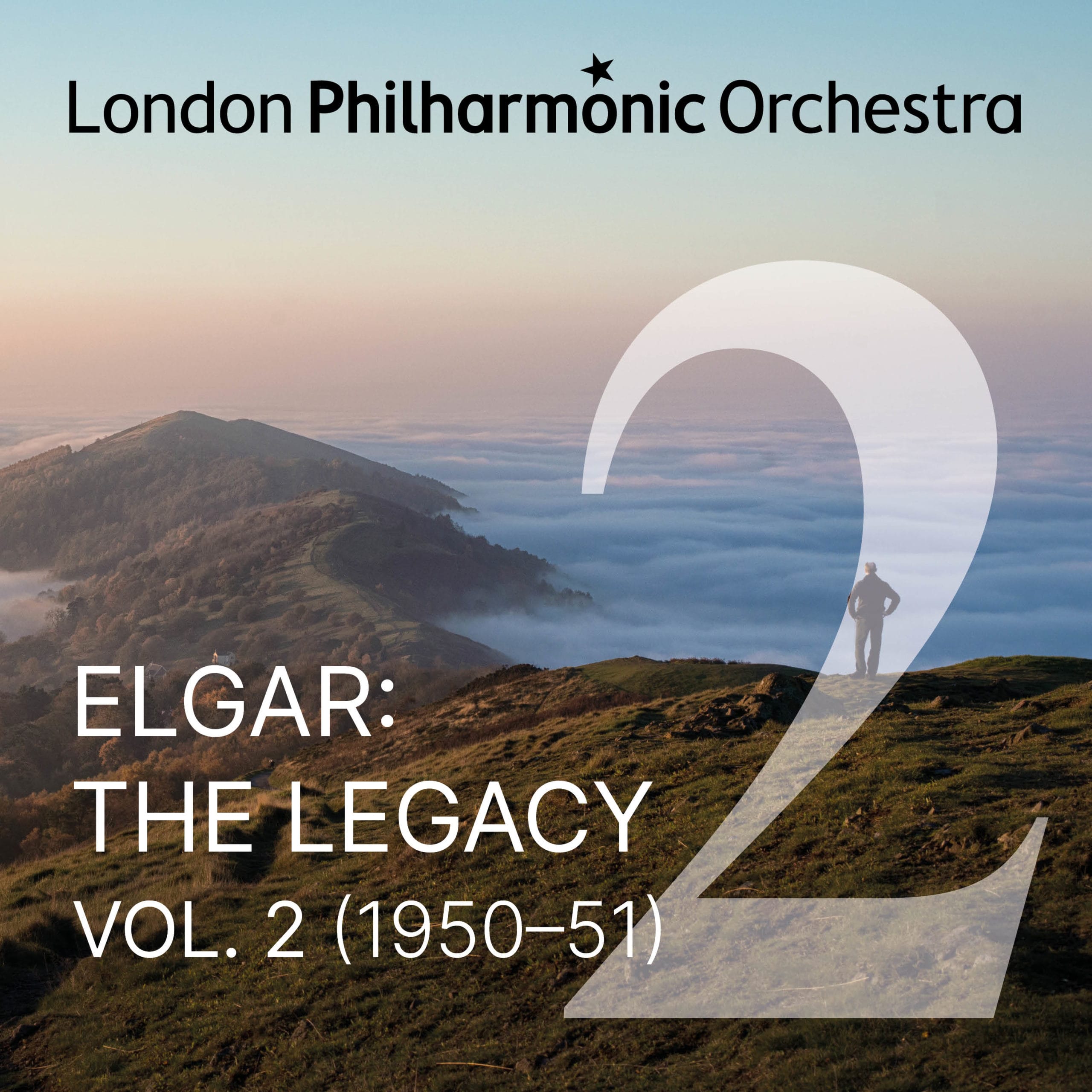Elgar: The Legacy (Vol. 2) Cover image featuring a solitary man looking down the Malvern Hills. Foggy landscape.