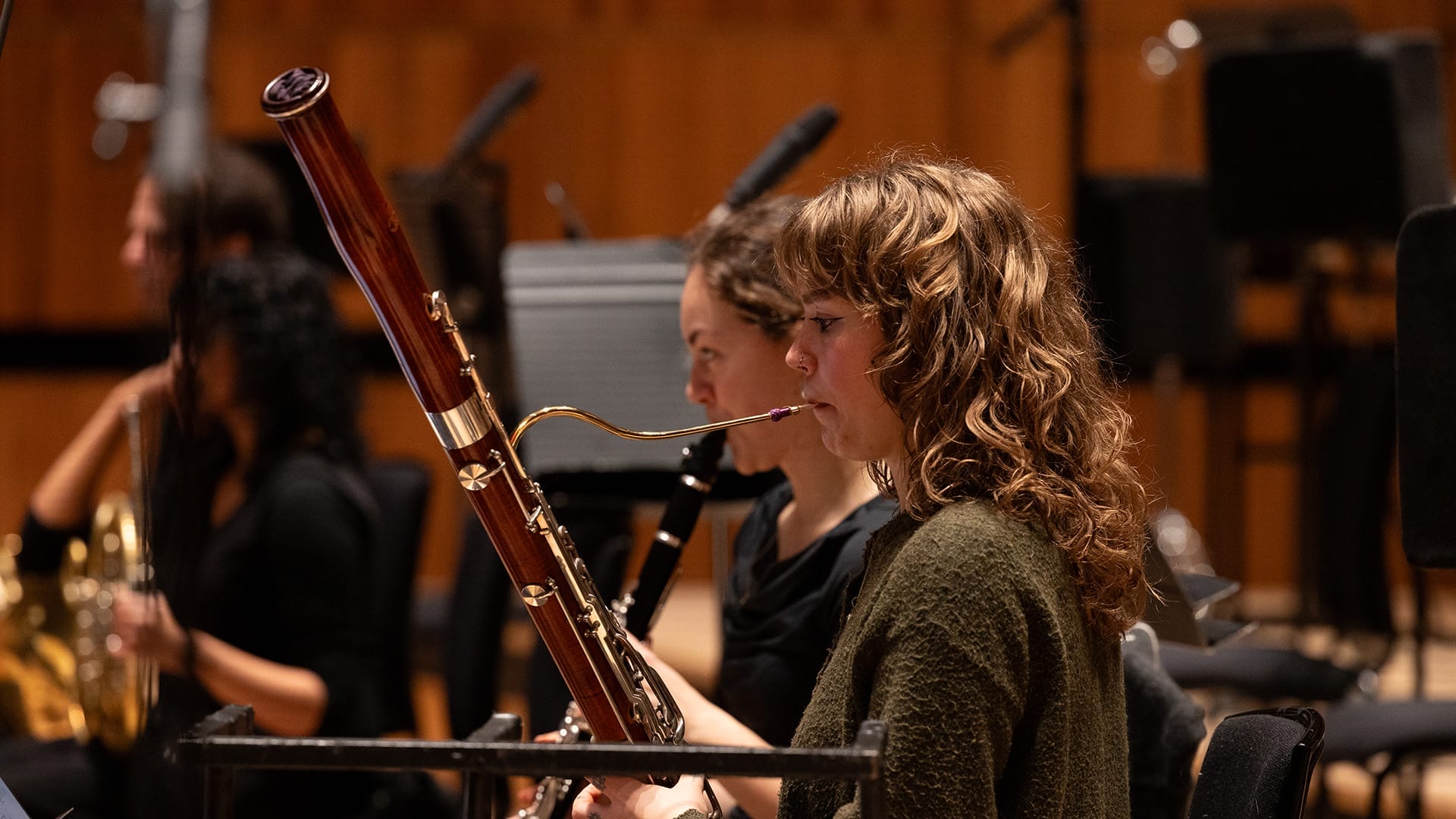 LPO Future First playing the bassoon on the Royal Festival Hall stage.